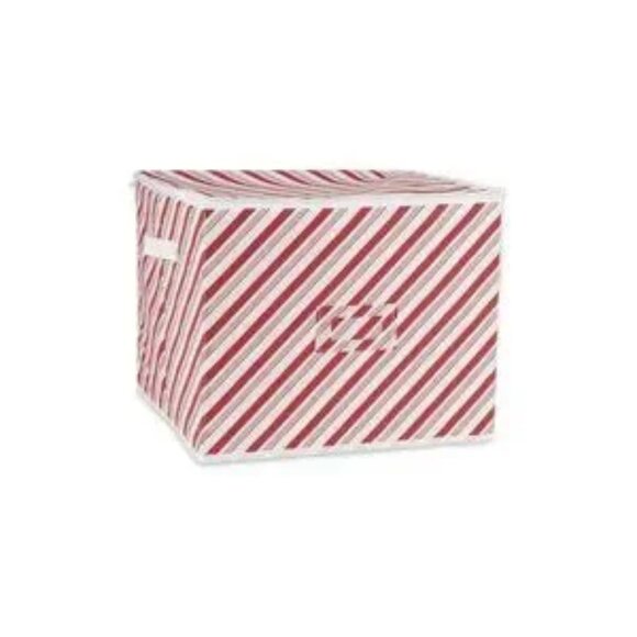 Red stripes Christmas Storage Containers Zippers w Dividers, Ornament NEW - Picture 1 of 1